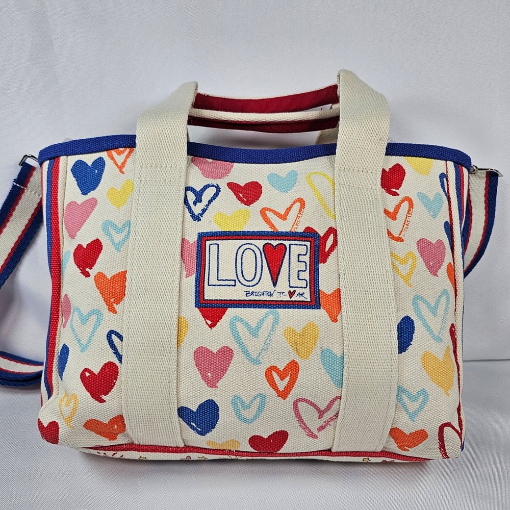 Brighton Canvas Tote Bag‎ Hearts Love Red Blue White Crossbody Strap
